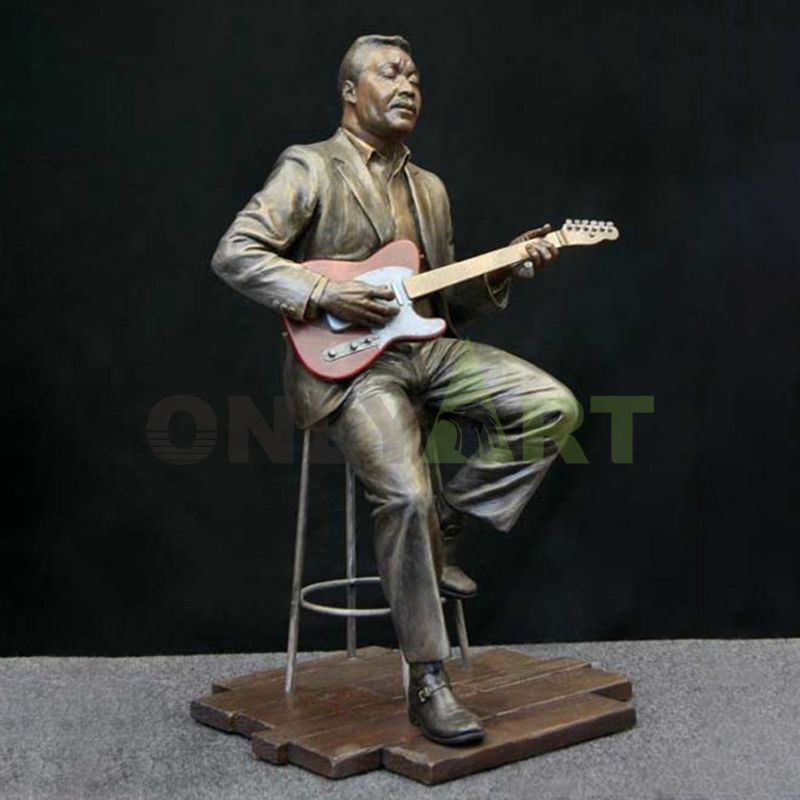 Custom your own musician figure bronze custom playing guitar figurine sculpture