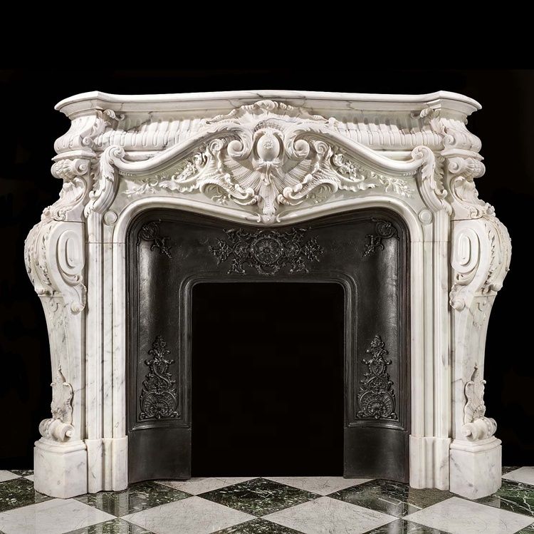 LOUIS XV Style Home Decoration Hand Carved Natural Marble Fireplace