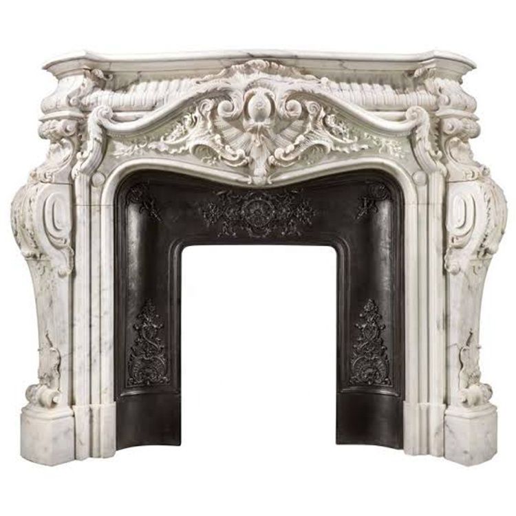 LOUIS XV Style Home Decoration Hand Carved Natural Marble Fireplace