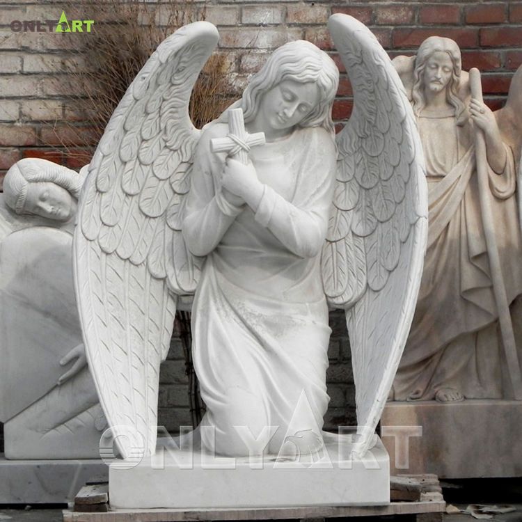 Natural White Marble Kneeling Angel Headstone Tombstone