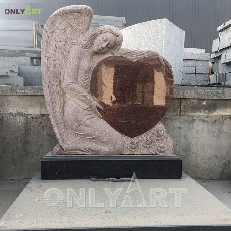 Marble cemetery angel holding heart Tombstone statues for sale