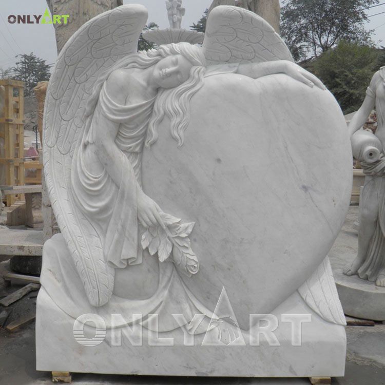 Marble cemetery angel holding heart Tombstone statues for sale