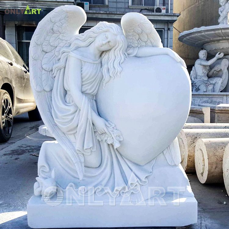 Outdoor Hand Carved Natural Stone White Marble Cemetery Angel Monument