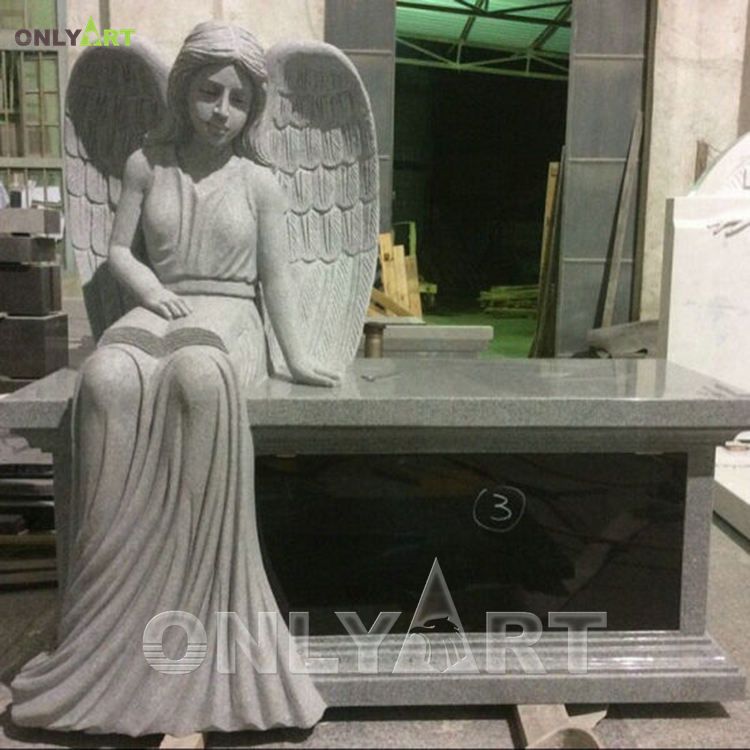 High Quality Black Stone Marble Angel Tombstone Statue For Sale