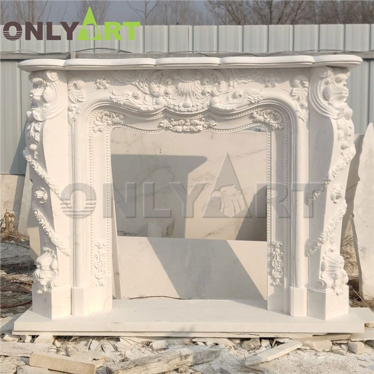 High quality modern white marble fireplace mantel for sale