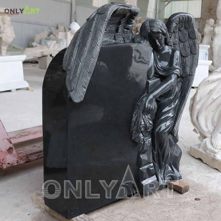 Hand Carved Natural Granite Black Marble Angel Statue Monument Tombstone