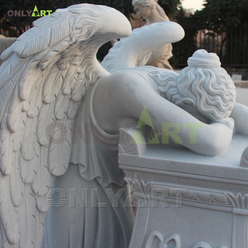 Hand carved natural white marble tombstone angel